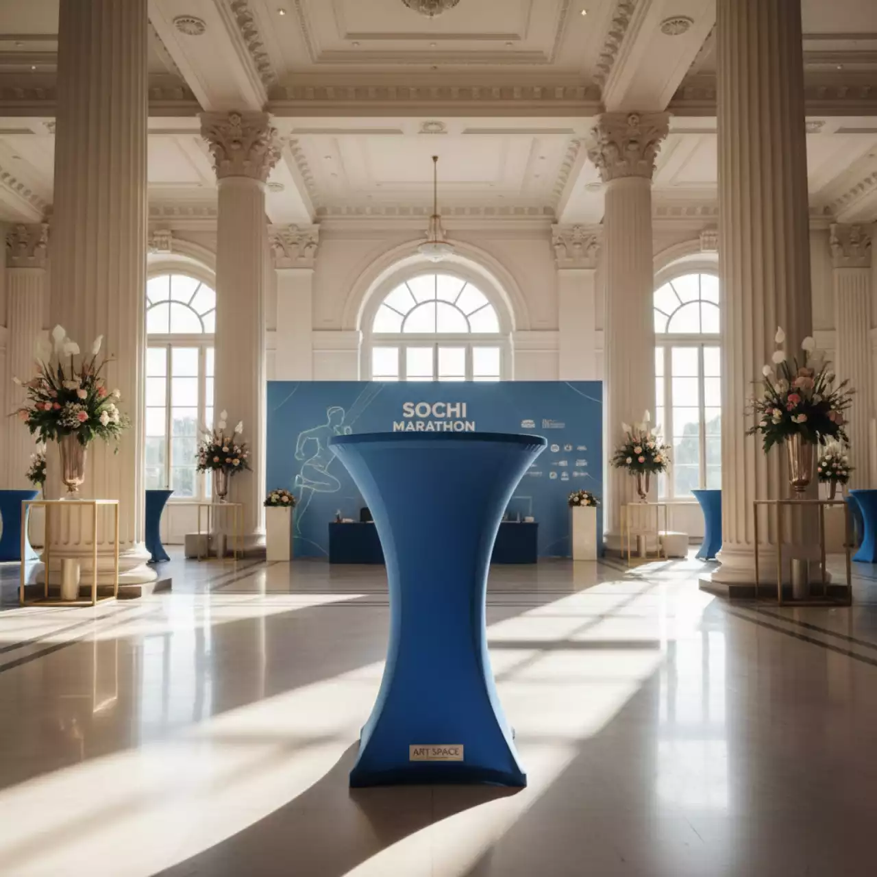 Аренда Коктейльный стол со стрейч чехлом в конгресс-холле отеля Жемчужина — ART SPACE