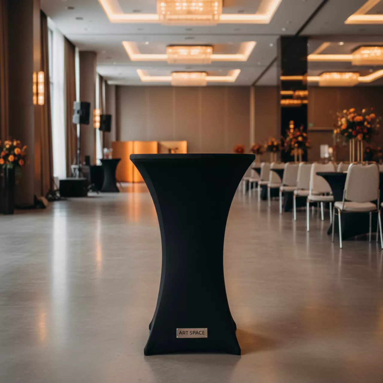 Аренда Коктейльный стол в стрейч чехле черный в гранд-отеле «Жемчужина» — ART SPACE