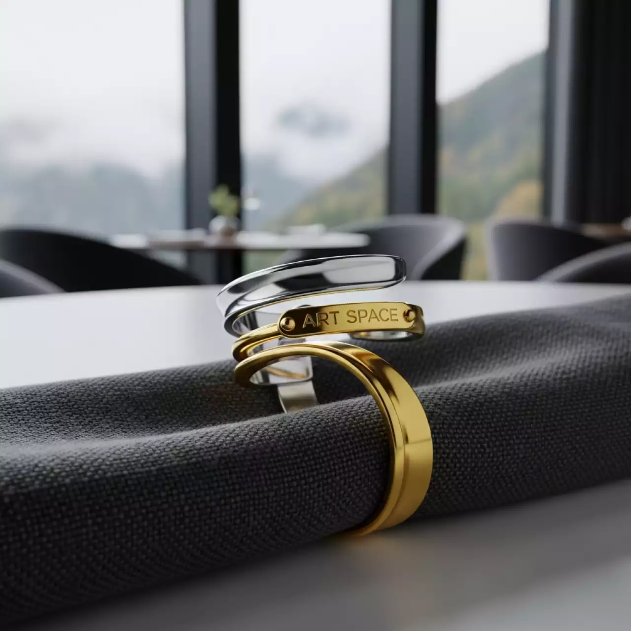 Аренда Кольцо для салфеток Спираль серебро с золотом в Green Flow Hotel — ART SPACE