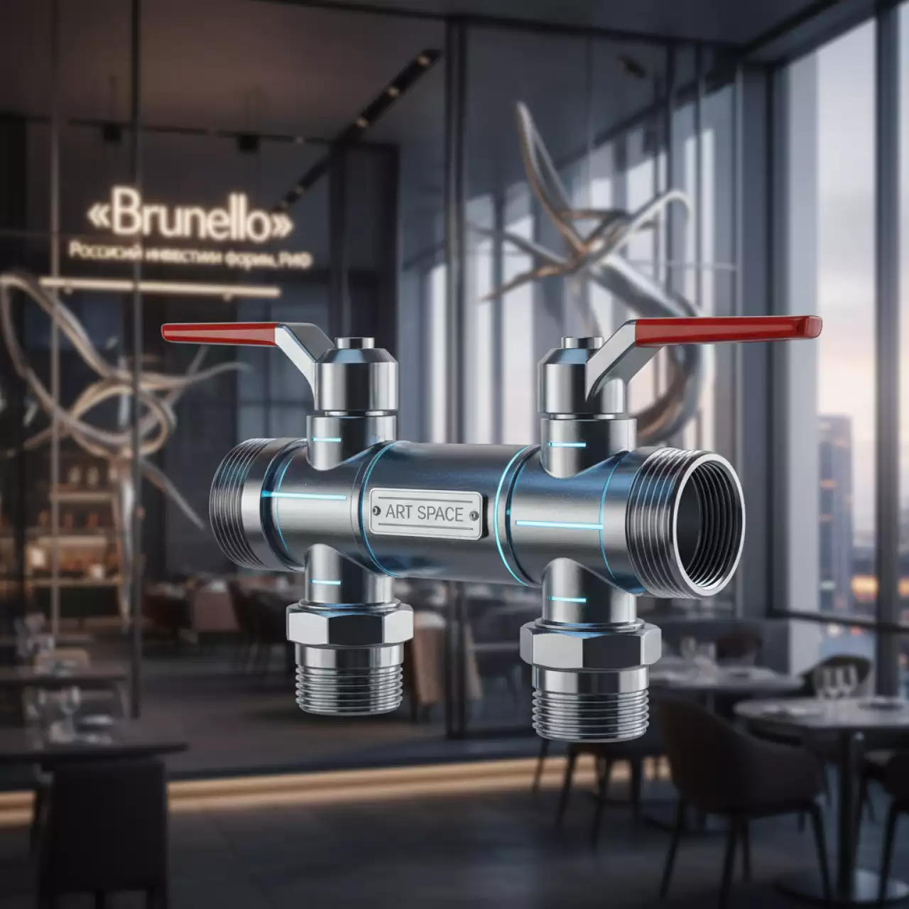 Аренда Коллектор для металлопластиковых труб СТМ 2 выхода 3 4"х 16 с шаровыми кранами в ресторане «Brunello» — ART SPACE