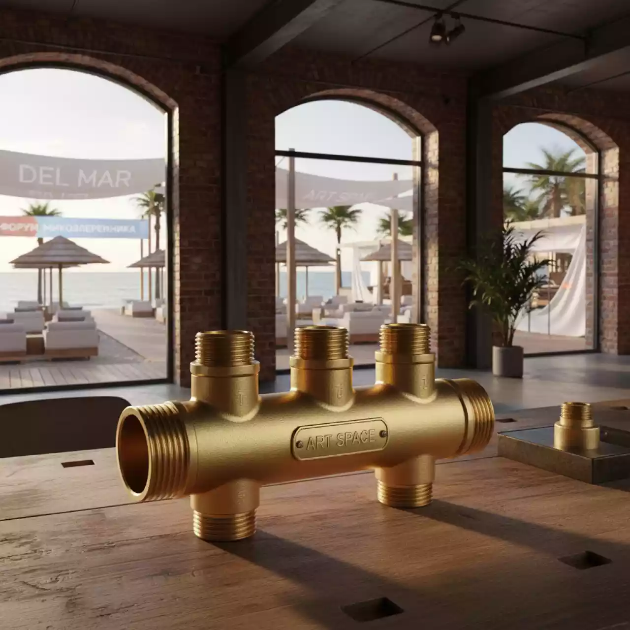 Аренда Коллектор для металлопластиковых труб СТМ 4 выхода 3 4"х 16 с шаровыми кранами в пляжном клубе Del Mar — ART SPACE