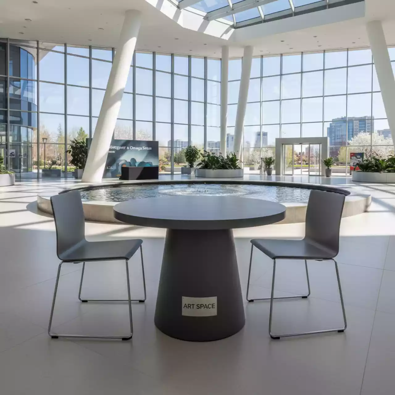 Аренда Комплект DECO 2 с круглым столом серый в Omega Sirius — ART SPACE