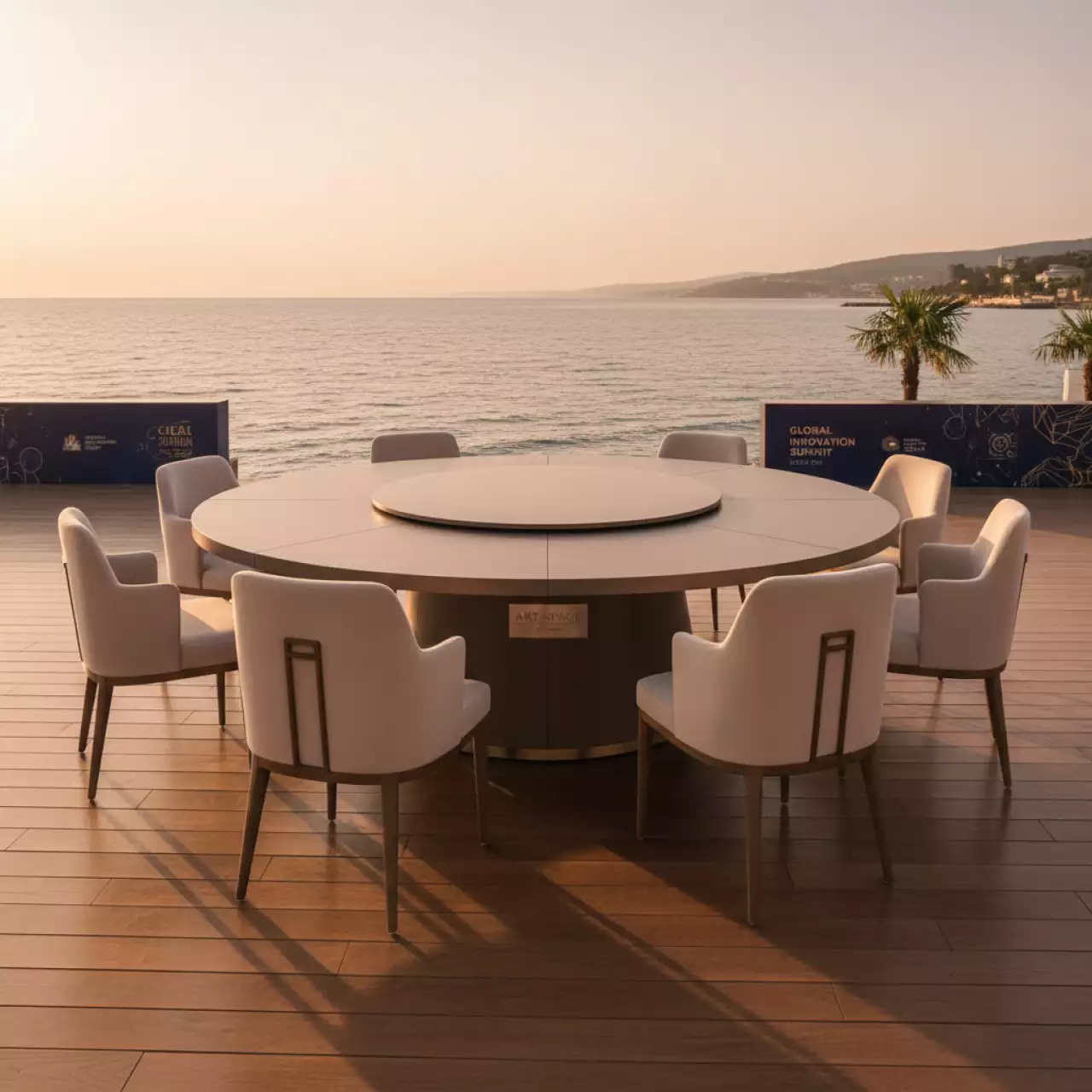 Аренда Комплект DECO 8 с круглым столом капучино на пляжных клубах Хосты — ART SPACE