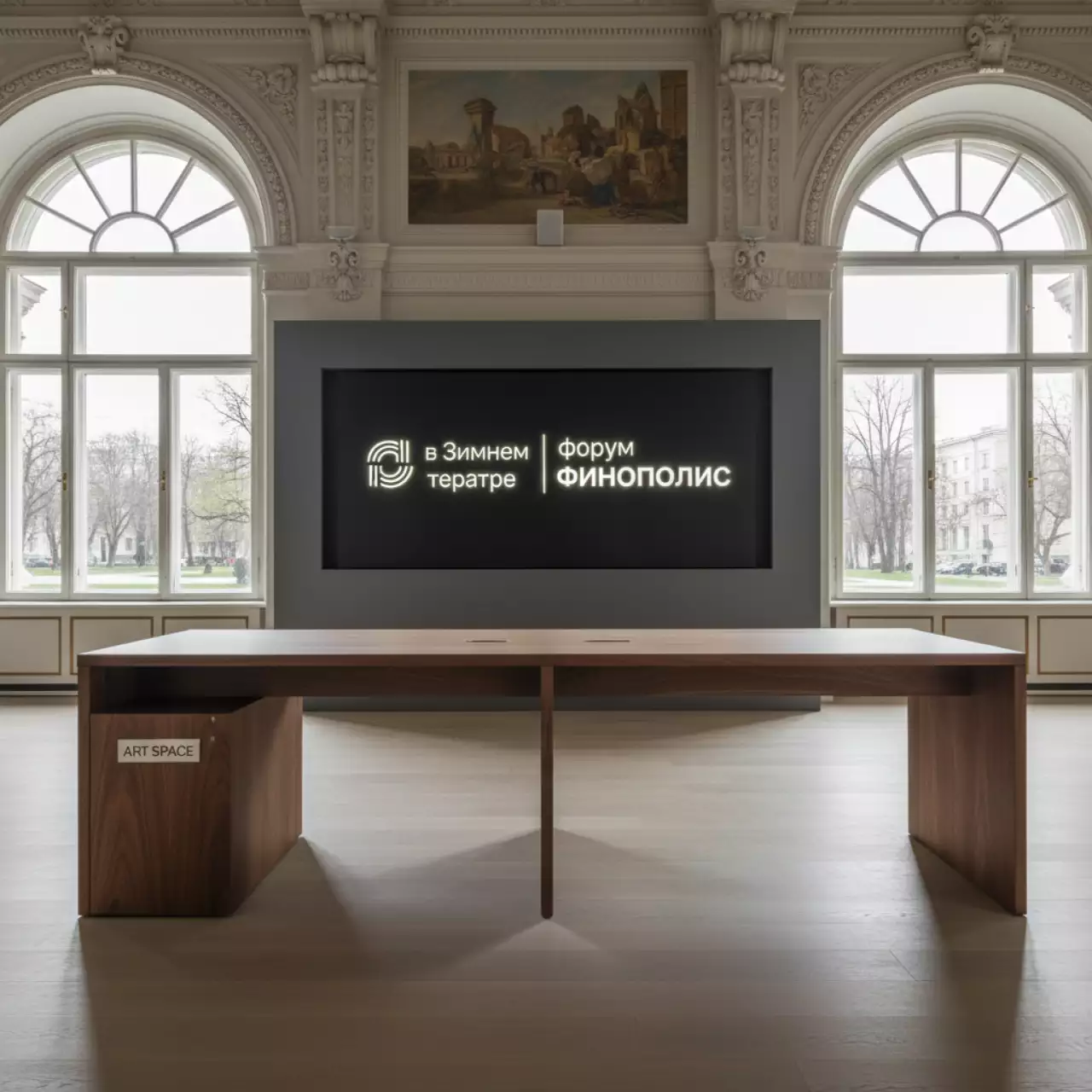 Аренда Комплект Хайтон для рабочего места 2 сотрудников итальянский орех в Зимнем театре — ART SPACE