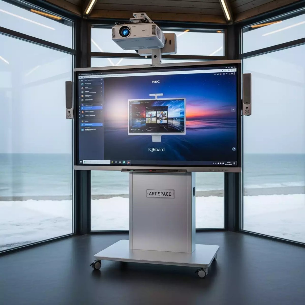Аренда Комплект интерактивный IQBoard DVT TN082 проектор NEC UM301X мобильная стойка STWP 06 1 на пляже «Маяк» — ART SPACE