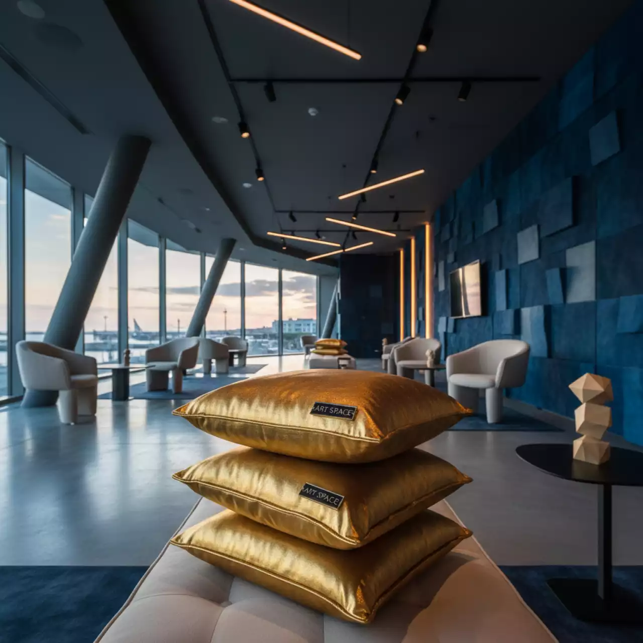 Аренда Комплект из трех подушек золотых в зале «Чайка» (Морпорт) — ART SPACE