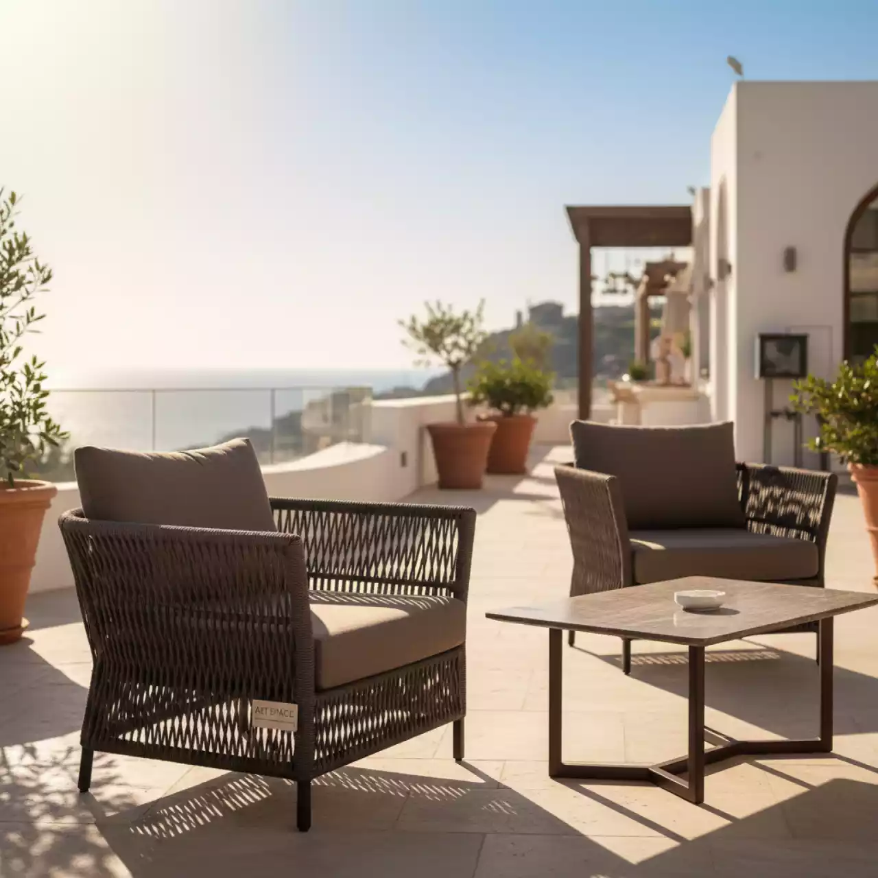 Аренда Комплект кофейный SAVIRA два кресла столик цвет горячий шоколад в ресторане «Плакучая Ива» — ART SPACE