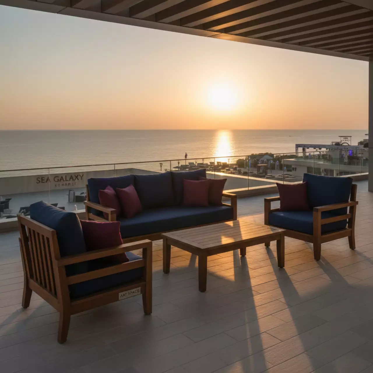 Аренда Комплект лаунж мебели деревянный Danubio в комплексе Sea Galaxy — ART SPACE