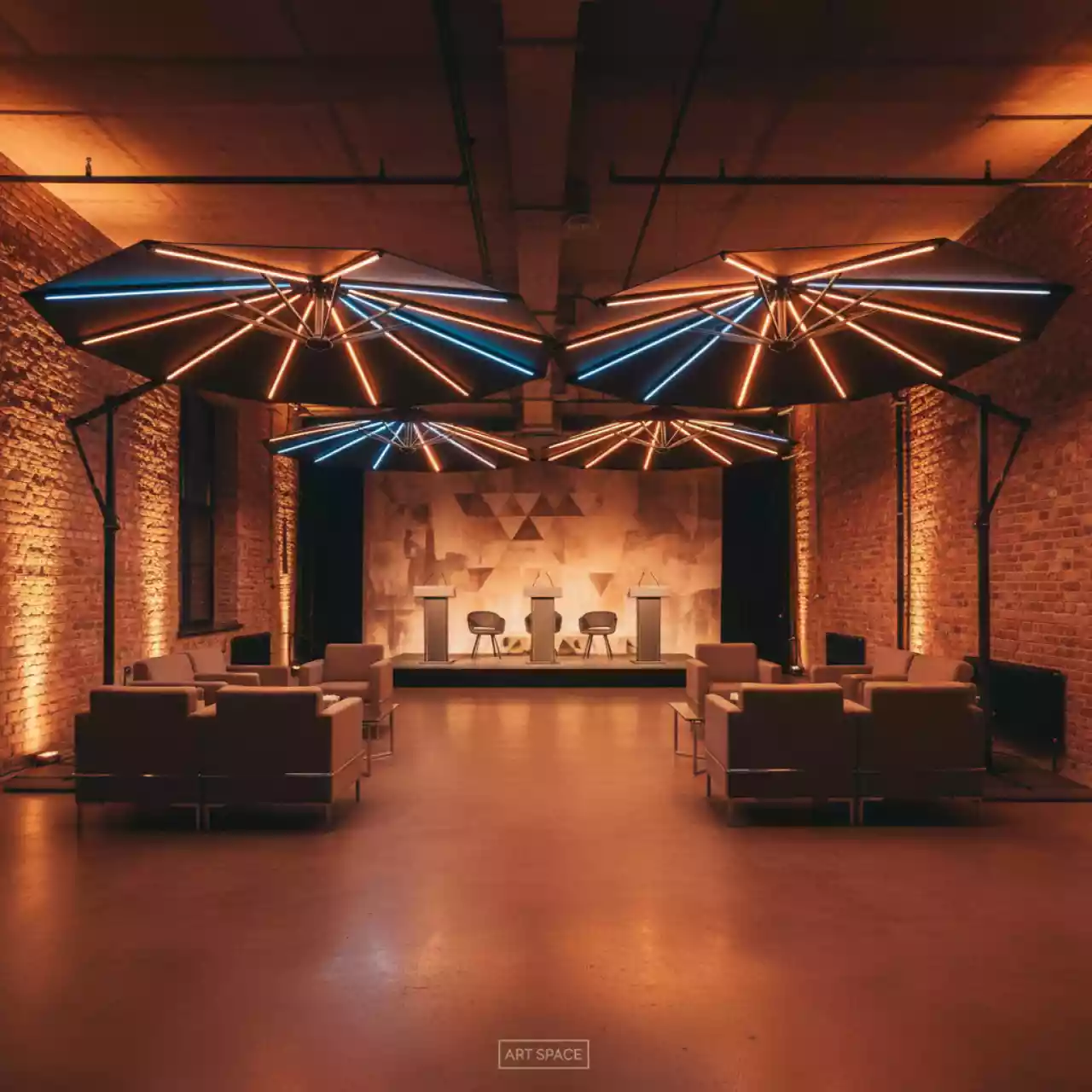 Аренда Комплект LED светильников для 2 куполов зонта Galaxia Dual от сети в банкетном зале «Дельфин» — ART SPACE