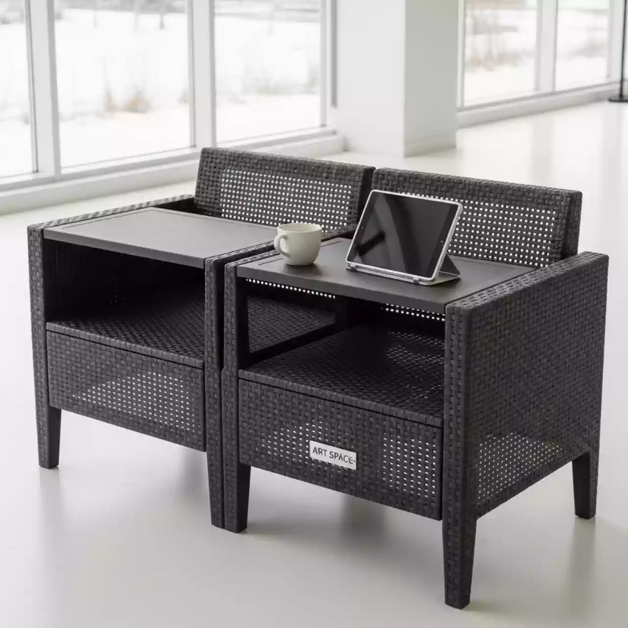 Аренда Комплект мебели АНАПА SOFA 2 TABLET венге пластик под искусственный ротанг в Керлинговом центре «Ледяной куб» — ART SPACE