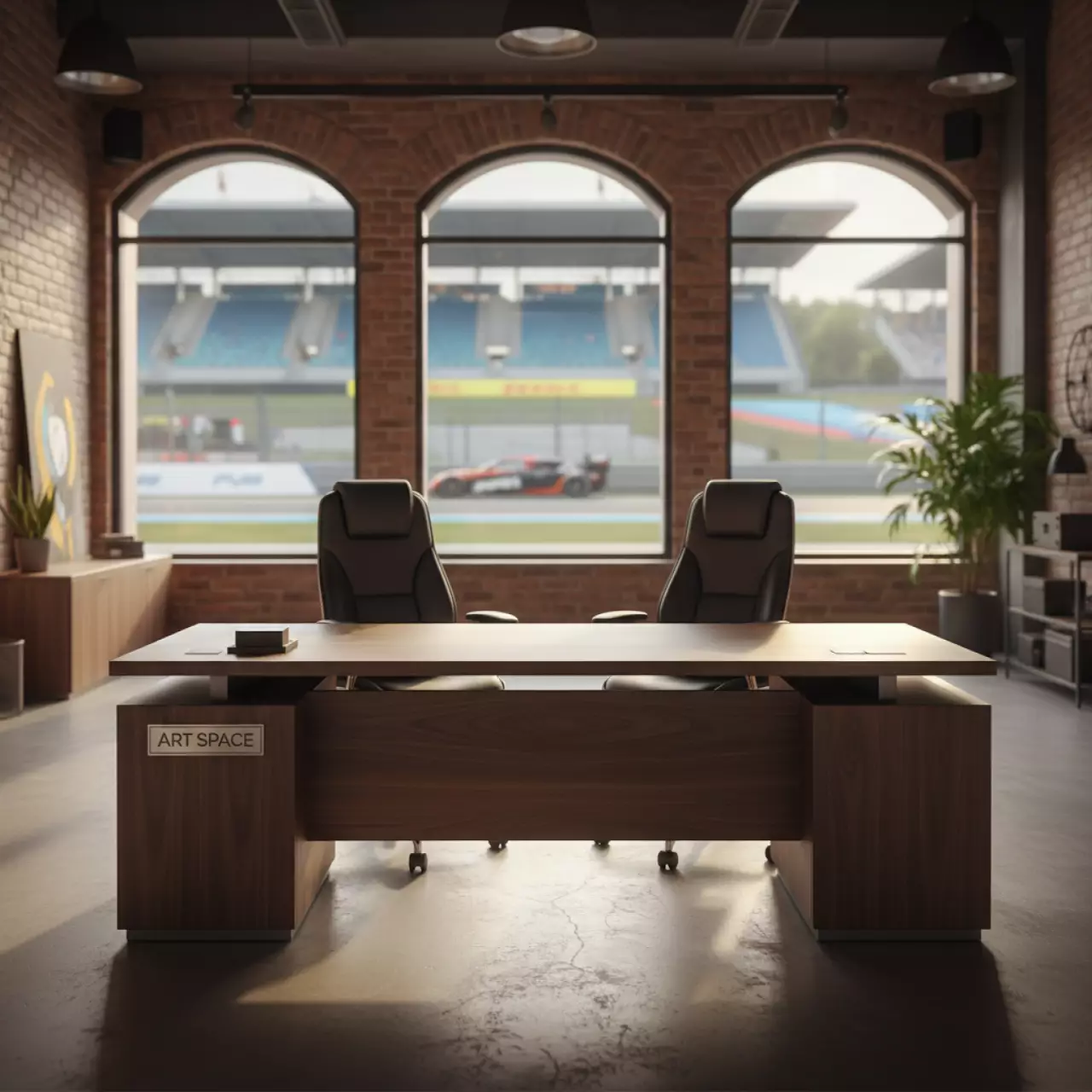 Аренда Комплект мебели Хайтон для рабочего места на двух сотрудников итальянский орех на Сочи Автодроме — ART SPACE