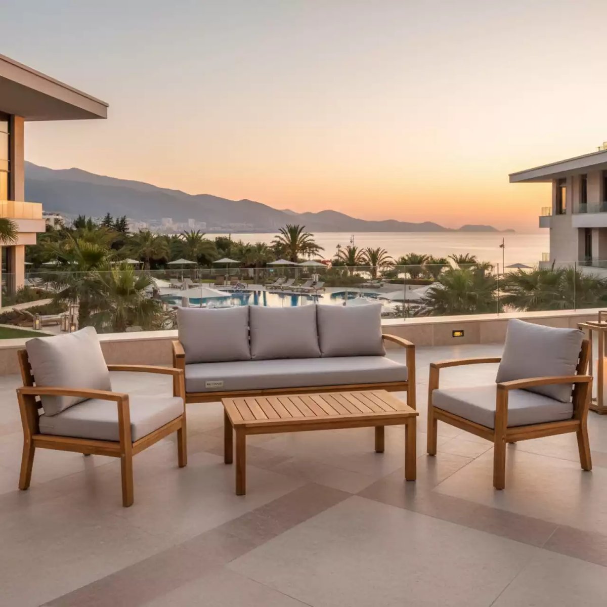 Аренда Комплект мебели из акации Brighton диван 2 кресла стол в Сочи Парк Отеле — ART SPACE