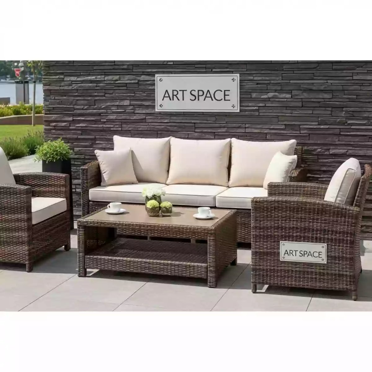 Аренда Комплект мебели из ротанга OUTDOOR Валенсия 3 местный диван 2 кресла стол коричневый в Rodina Grand Hotel & SPA — ART SPACE