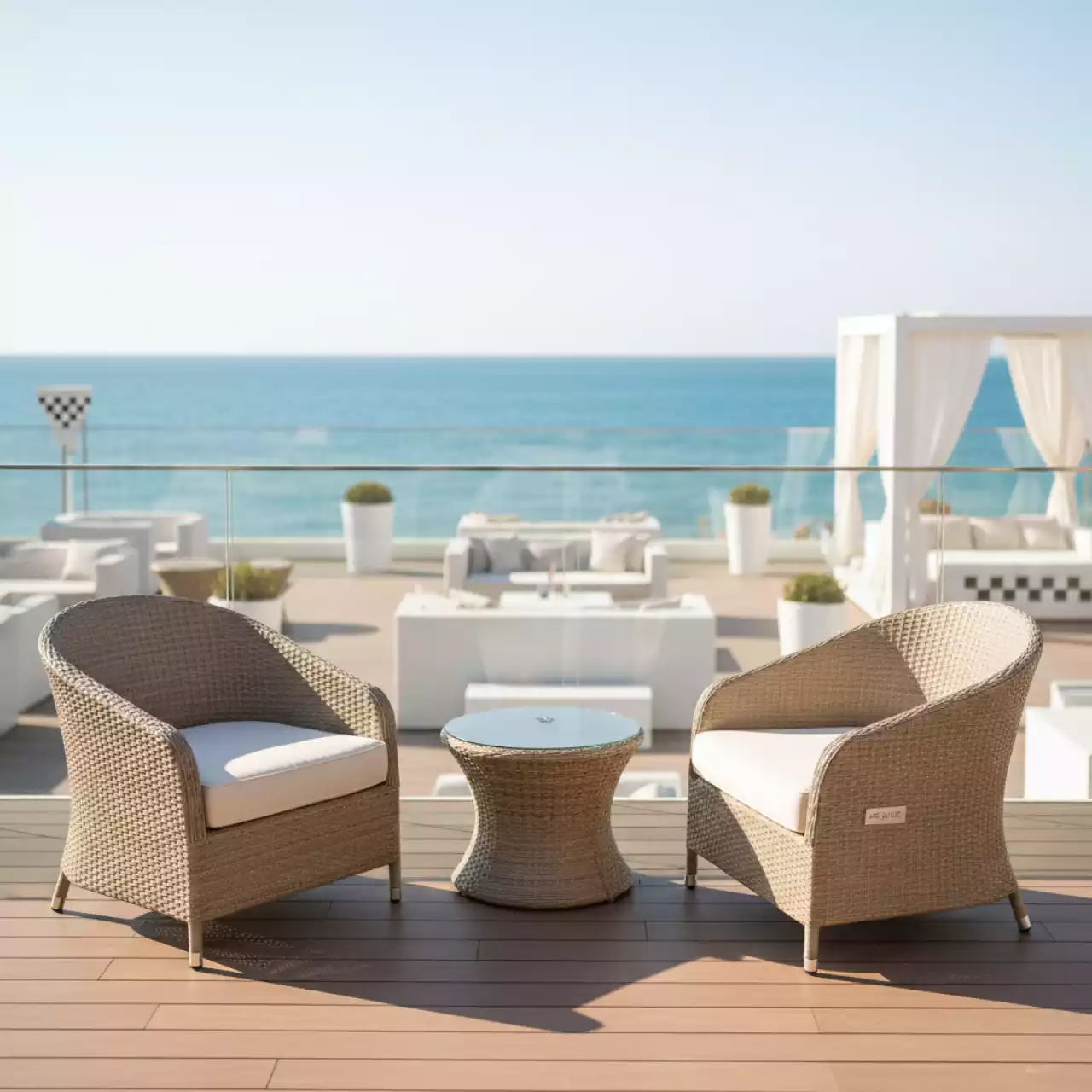 Аренда Комплект мебели кофейный из ротанга VIRGINIYA BALCONY SET NEW бежевый в пляжном клубе Del Mar — ART SPACE