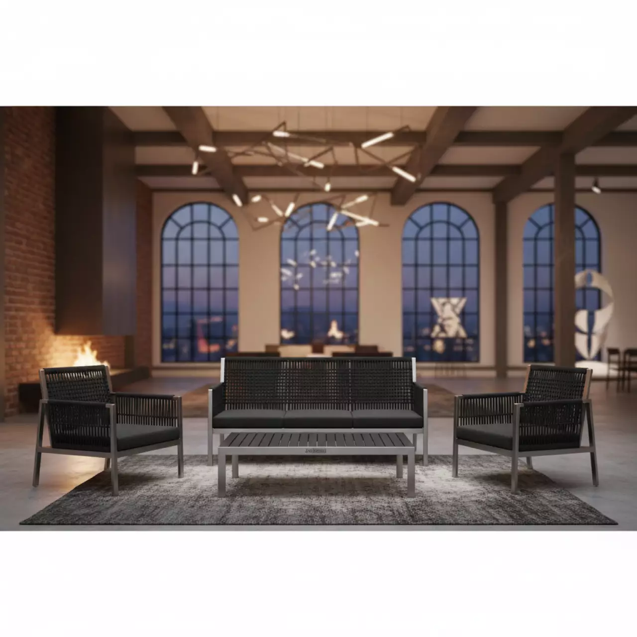 Аренда Комплект мебели Nora Avesta натуральный чёрный тик алюминий верёвка в VK Stadium Sirius — ART SPACE