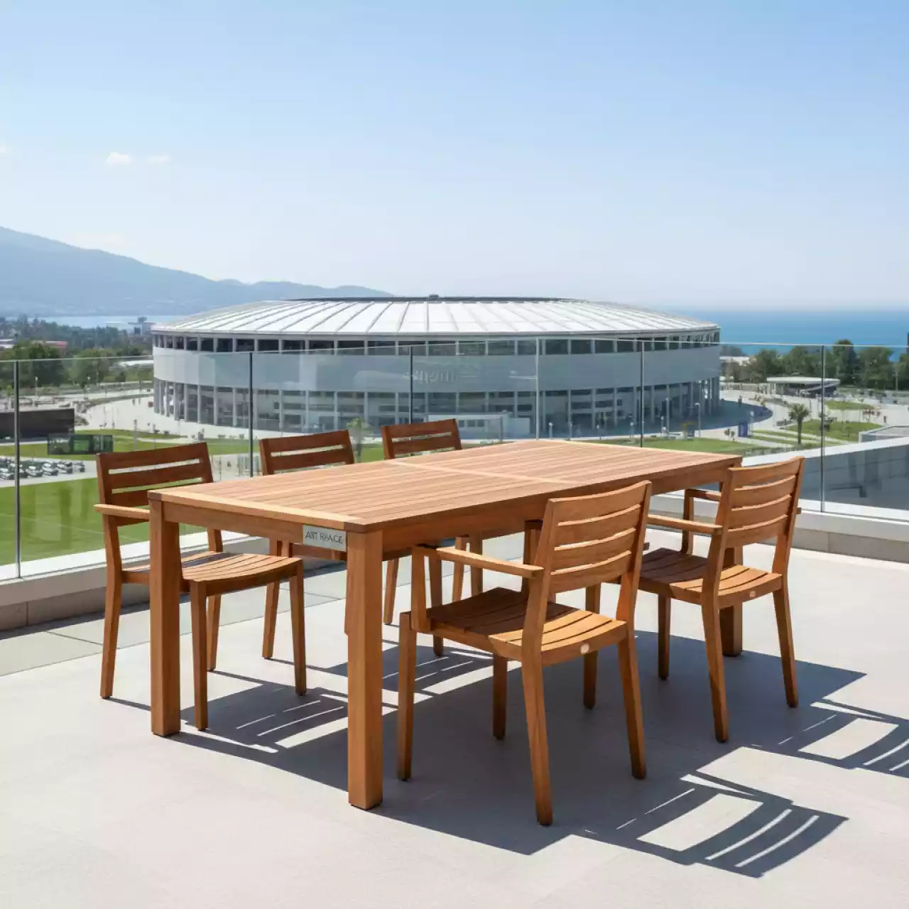 Аренда Комплект мебели обеденной деревянной Cambria на 6 персон на арене «Фишт» — ART SPACE