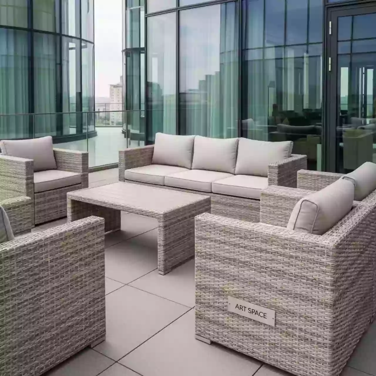 Аренда Комплект мебели OUTDOOR Касабланка из ротанга трехместный диван 2 кресла стол широкое плетение светлый микс в Omega Sirius — ART SPACE