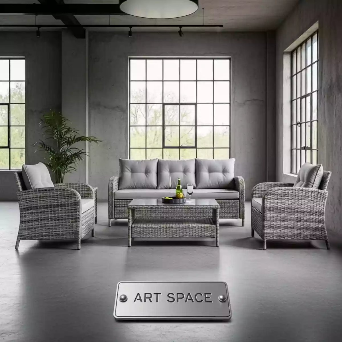 Аренда Комплект мебели OUTDOOR Мадейра из ротанга трехместный диван 2 кресла стол широкое плетение светлый микс в Green Flow Hotel — ART SPACE