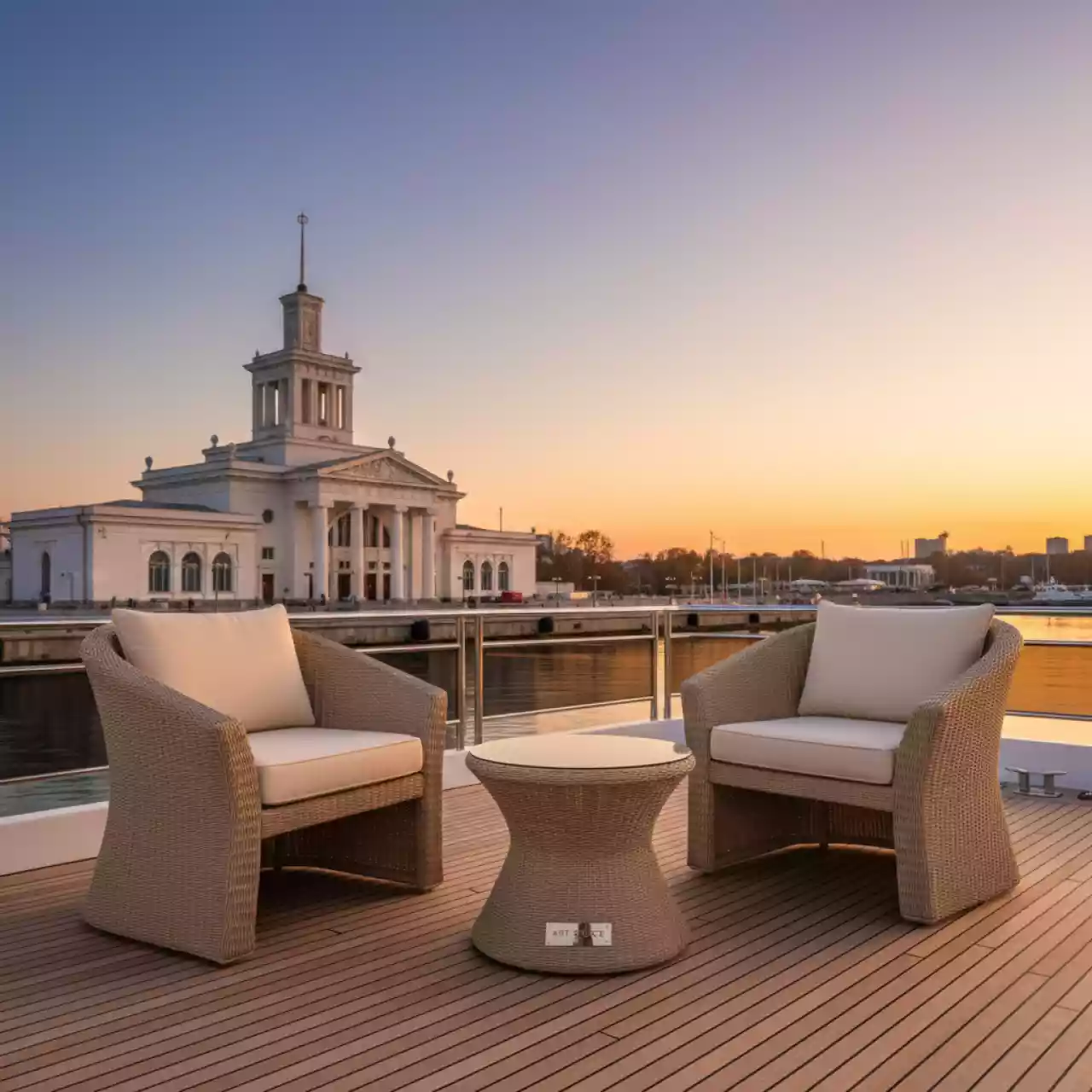 Аренда Комплект мебели плетеной AFM 195 бежевый на VIP теплоходе (Морпорт Сочи) — ART SPACE