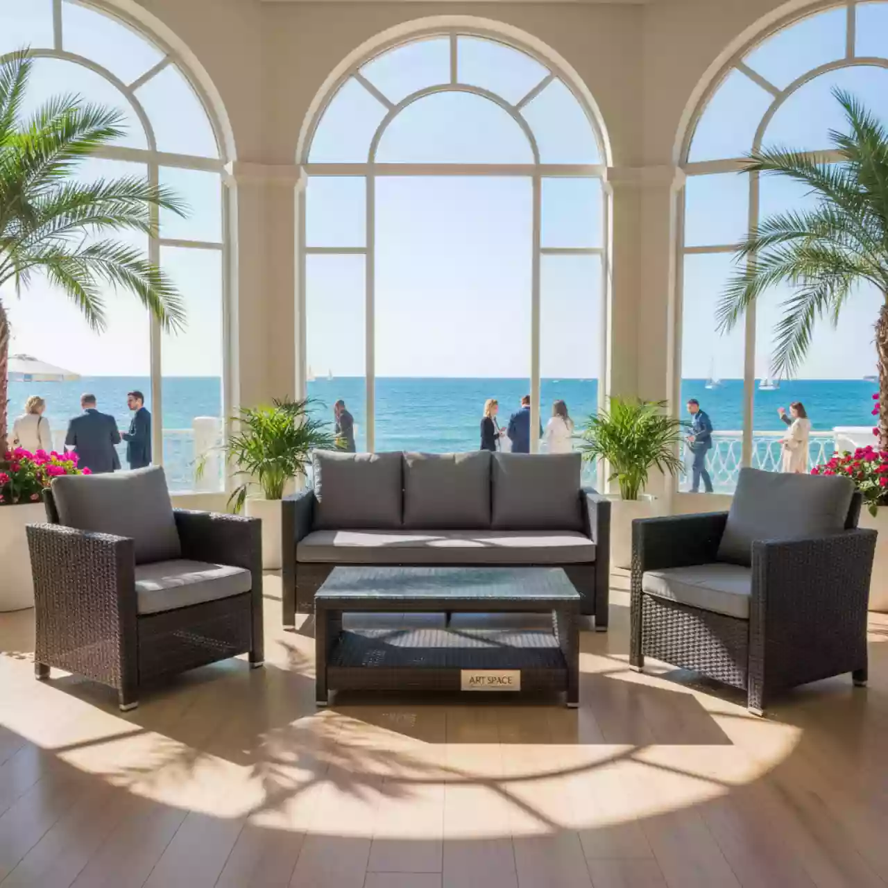 Аренда Комплект мебели плетеной AFM 370A темно серый в зале «Чайка» (Морпорт) — ART SPACE