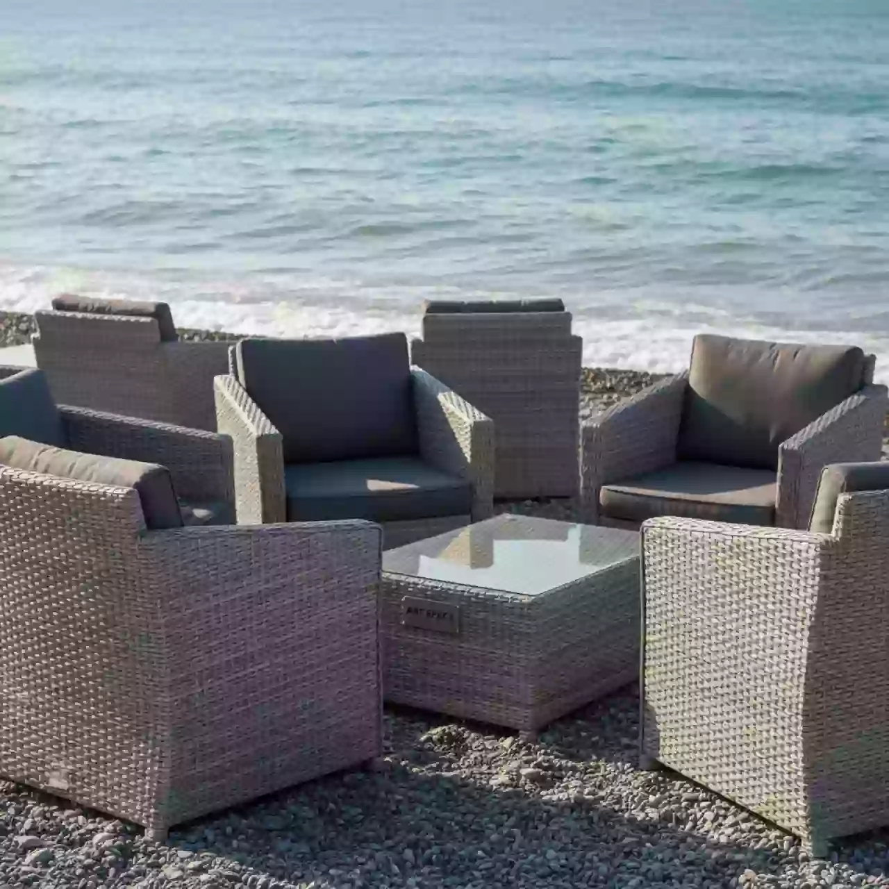 Аренда Комплект мебели плетеной AFM 373G серый на пляже «Маяк» — ART SPACE