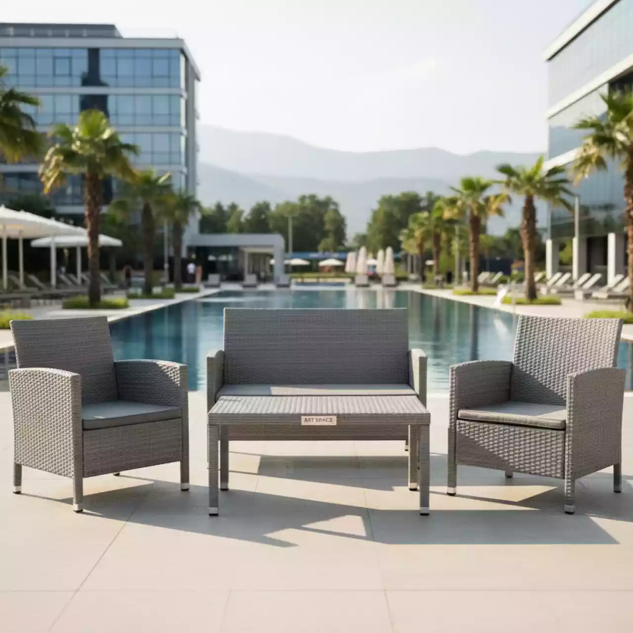 Аренда Комплект мебели плетеной AM 395C T395 серый 4 предмета в City Park Hotel Sochi — ART SPACE