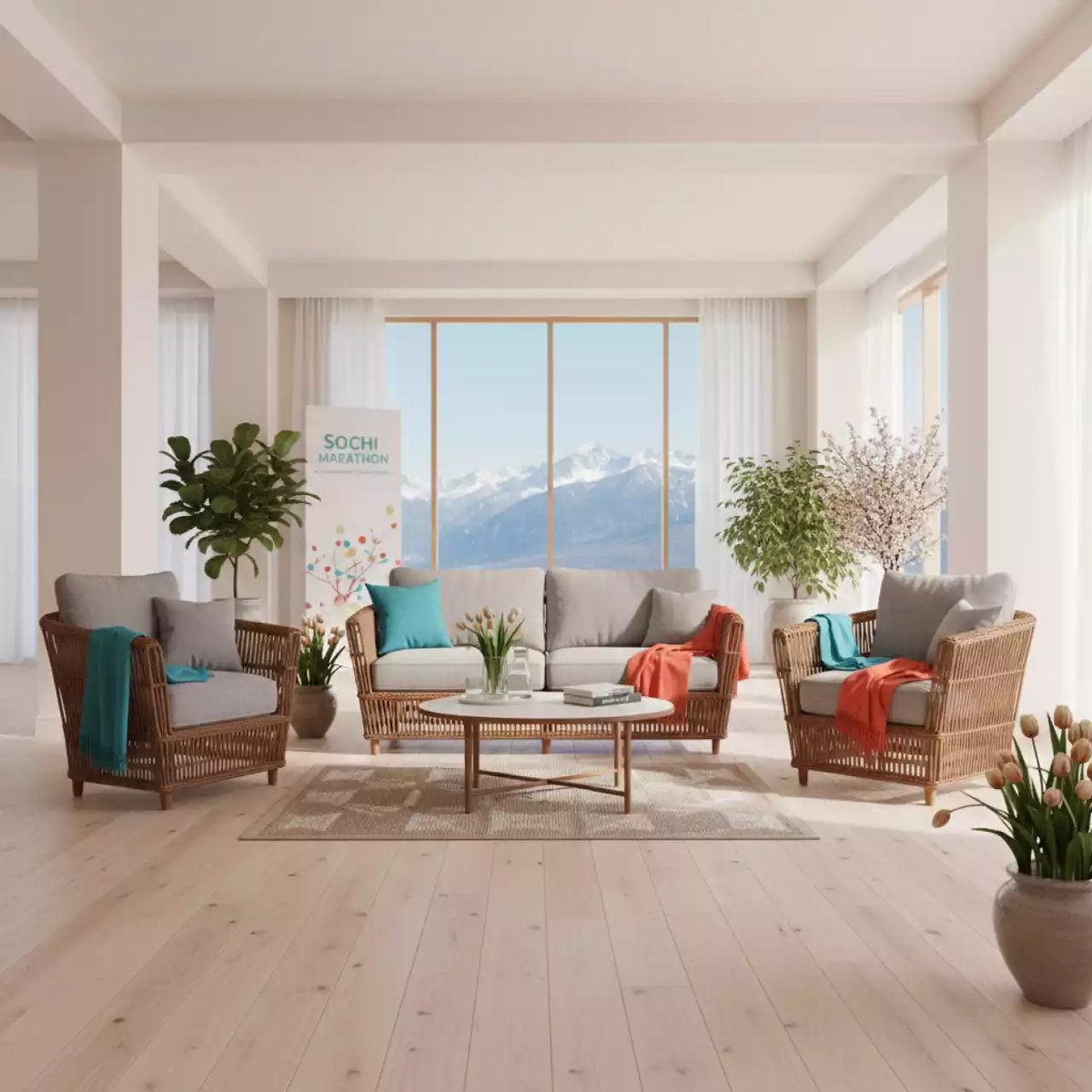 Аренда Комплект мебели плетеной Багамы Премиум коньячный кресло диван столик в санатории «Заполярье» — ART SPACE