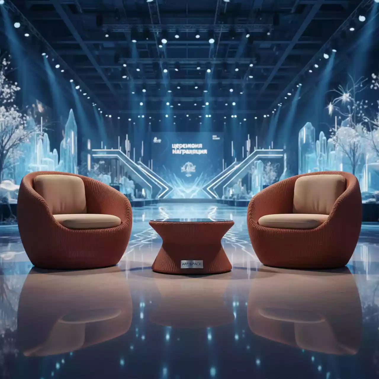 Аренда Комплект мебели плетеной Багамы Премиум мини коньячный кресла и столик в VK Stadium Sirius — ART SPACE