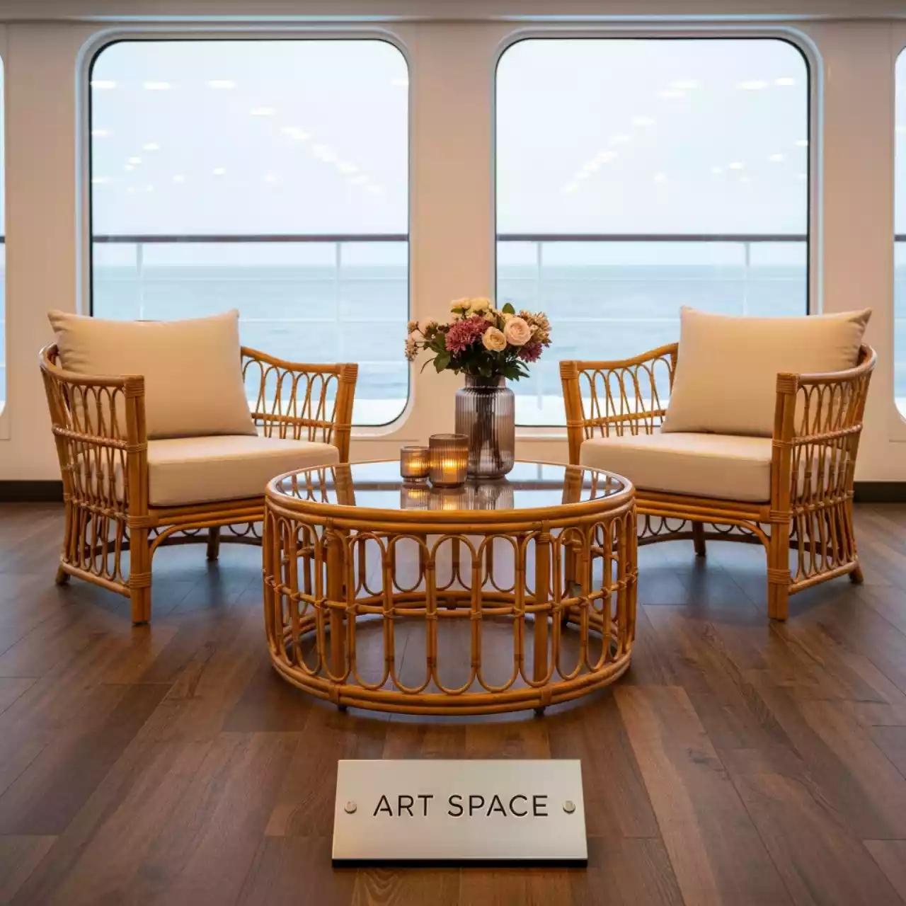 Аренда Комплект мебели плетеной Багамы Премиум мини медовый кресла и столик на теплоходе «Дагомыс» — ART SPACE