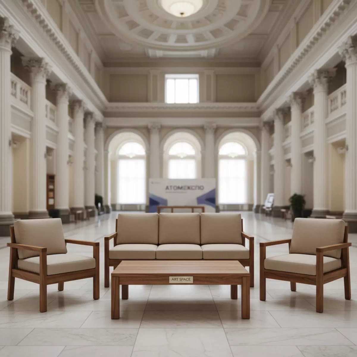 Аренда Комплект мебели Royal Family GRAND MICHELLE из акации трехместный диван стол кресла бежевый в Зимнем театре — ART SPACE