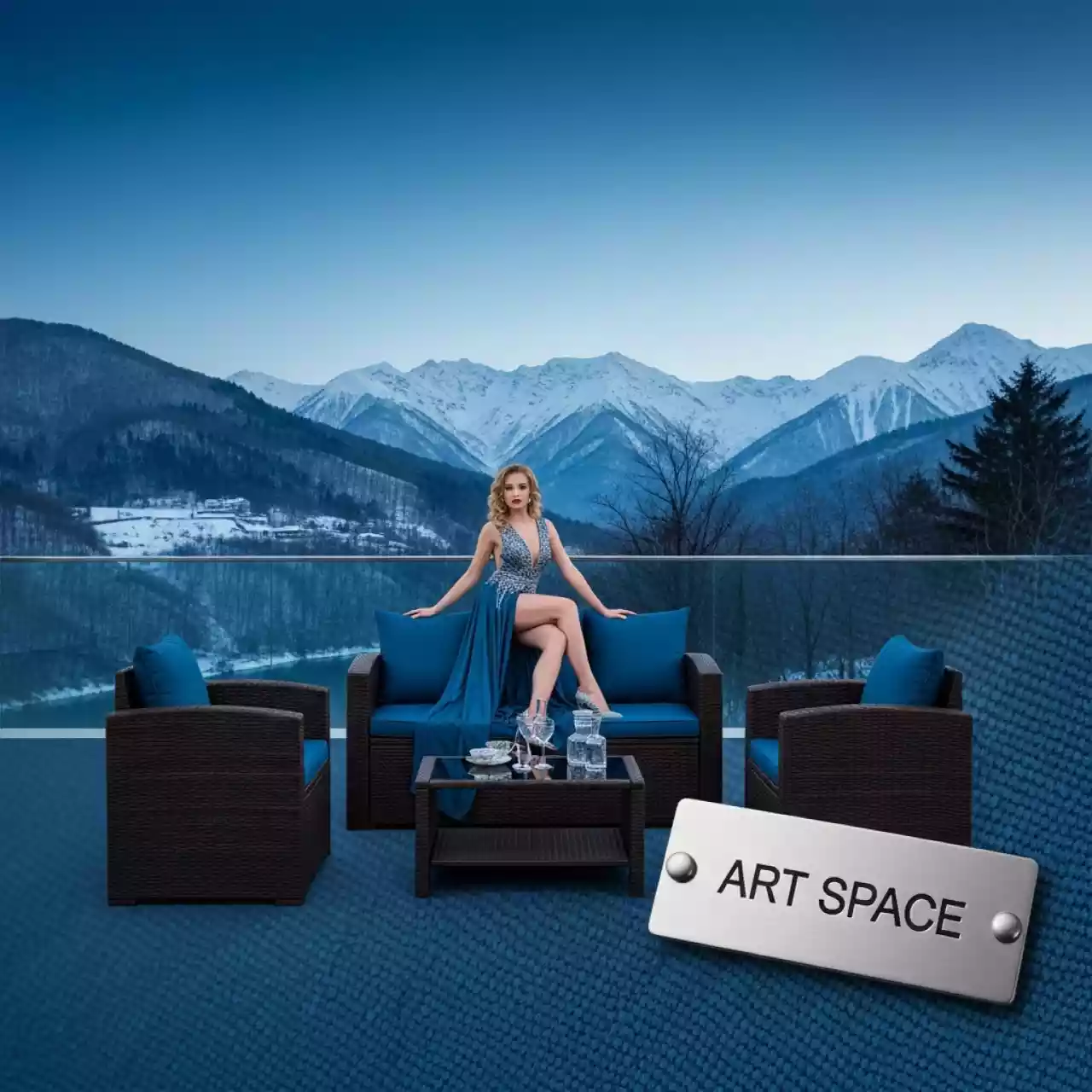 Аренда Комплект мебели YALTA BALCONY Ялта темно коричневый пластик под искусственный ротанг в Сочи Парк Отеле — ART SPACE