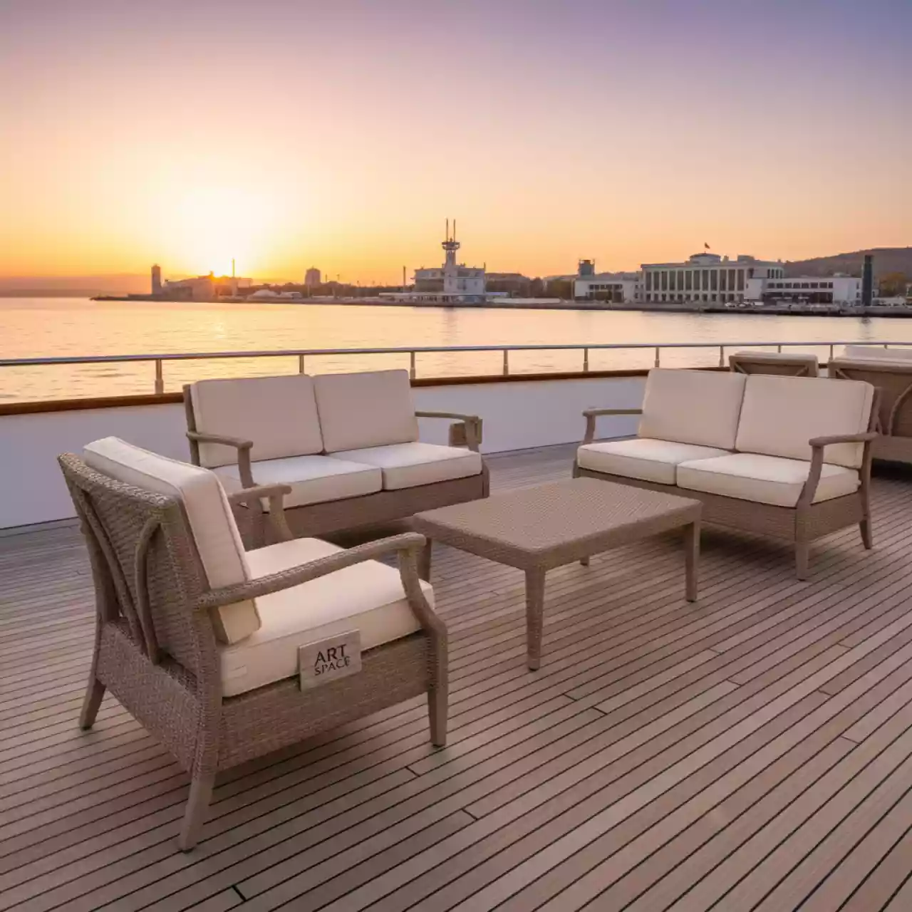 Аренда Комплект плетеной мебели T256B Y380B W65 light brown 4 Pcs на VIP теплоходе (Морпорт Сочи) — ART SPACE