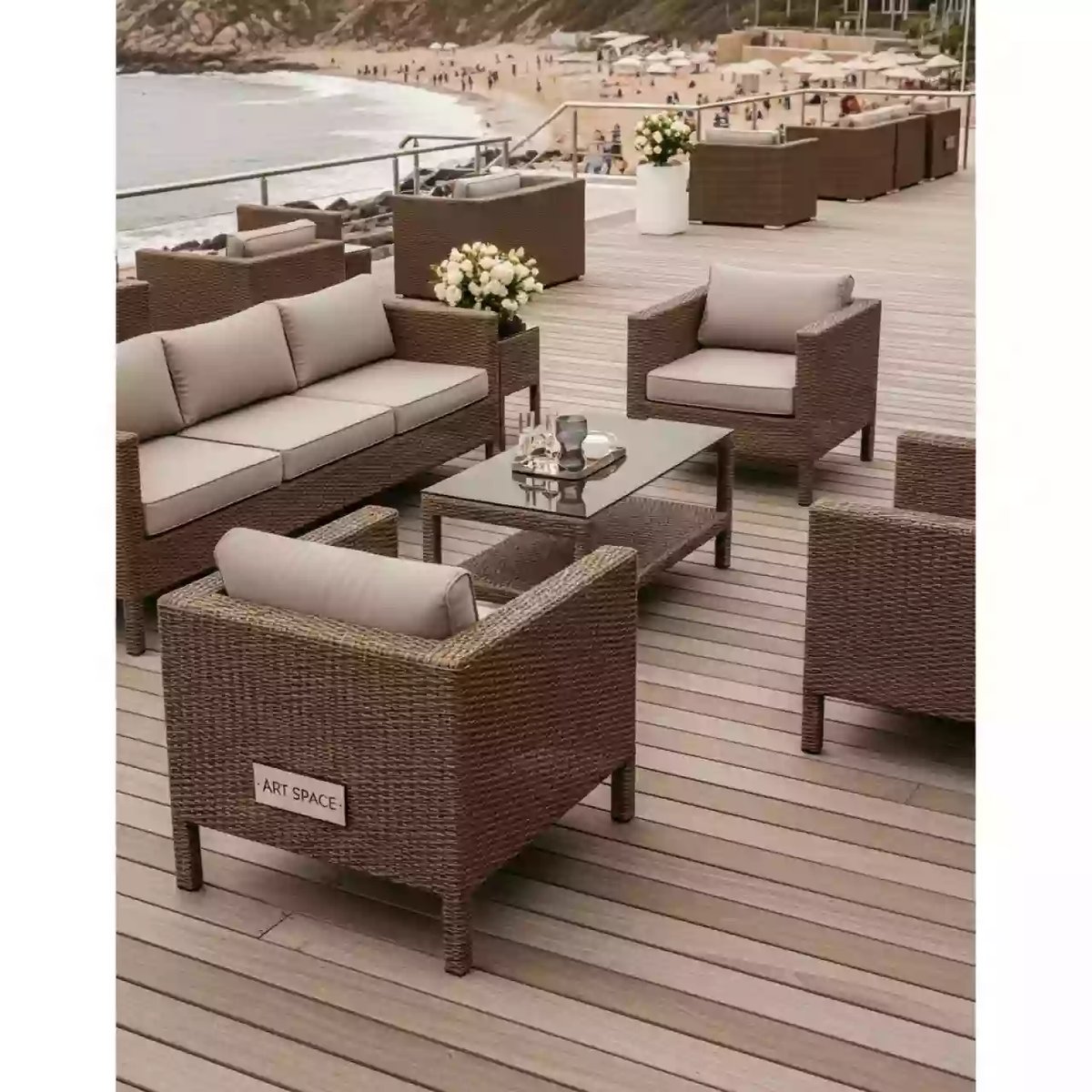 Аренда Комплект плетеной мебели T347 Y380A W53 коричневый в пляжном клубе Del Mar — ART SPACE