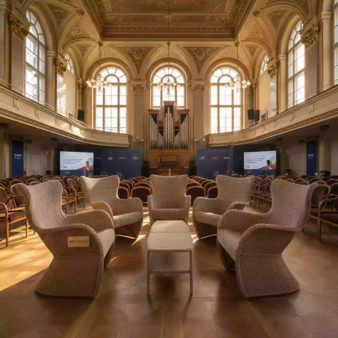 Аренда Комплект плетеной мебели T51A S58B W85 latte в Зале органной и камерной музыки — ART SPACE