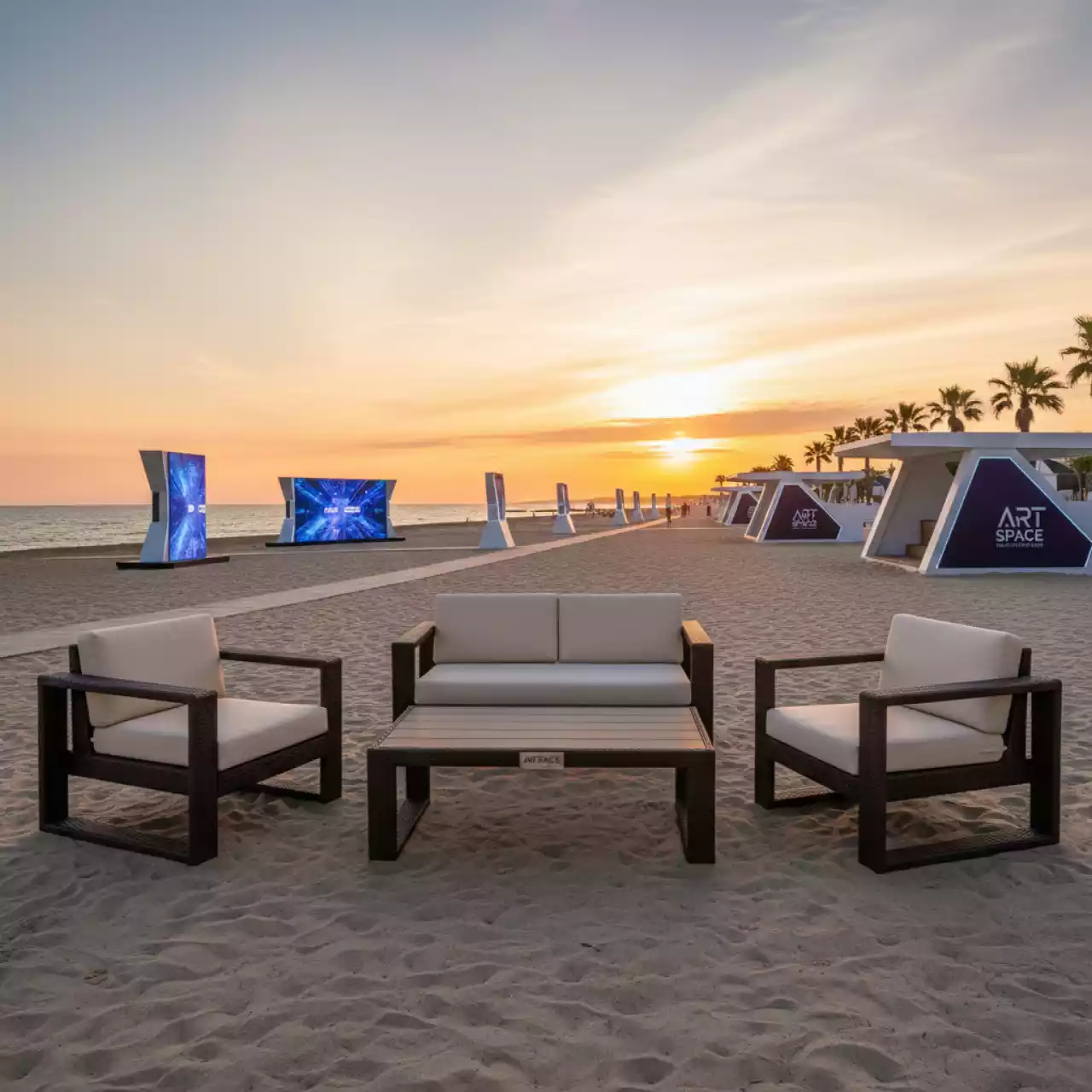 Аренда Комплект плетеной мебели T707ANS Y480A W53 brown 4Pcs на пляже «Мандарин» — ART SPACE