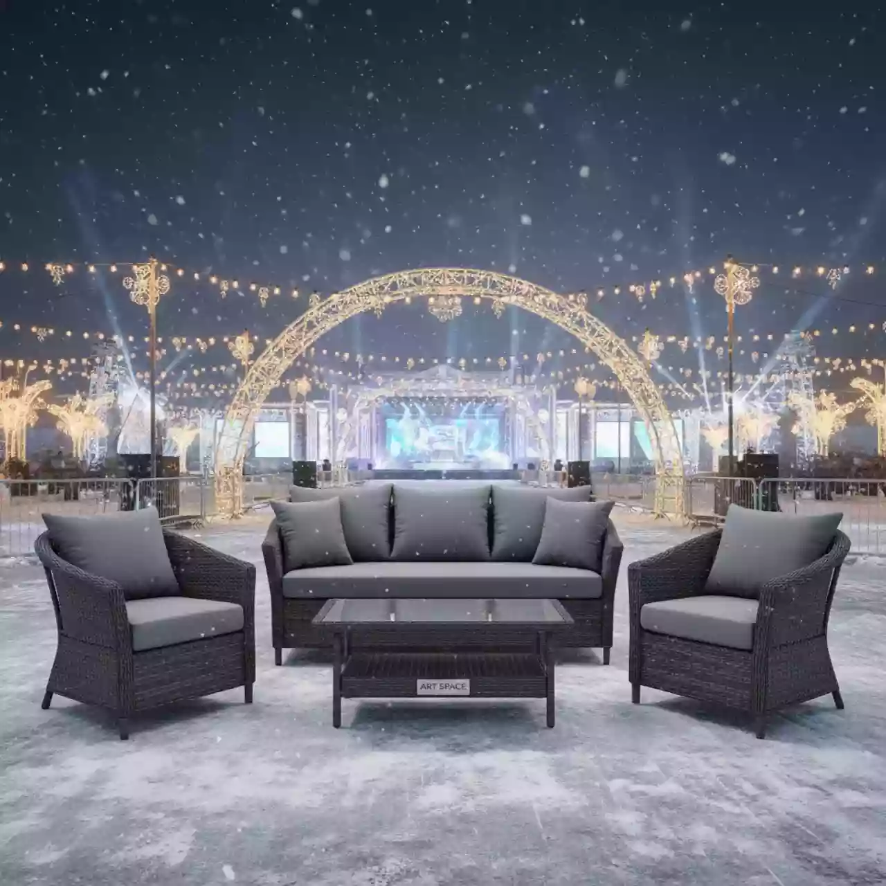 Аренда Комплект плетеной мебели YR821G grey grey на Медальной площади — ART SPACE