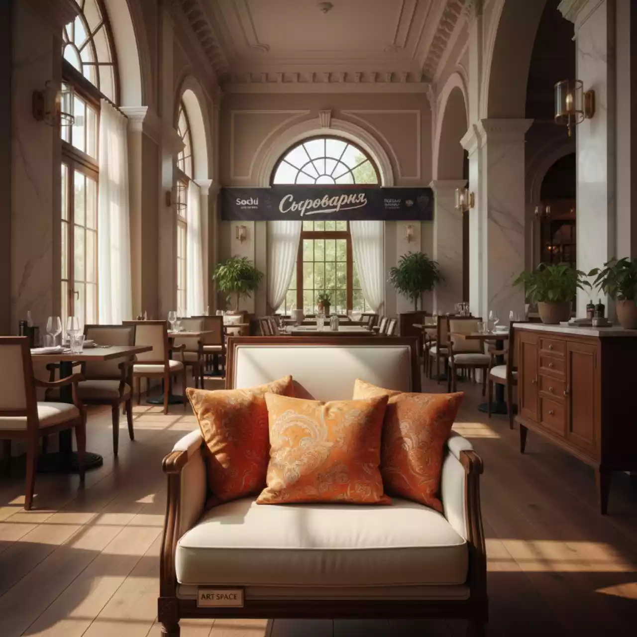 Аренда Комплект подушек 3 оранжевых в ресторане «Сыроварня» — ART SPACE