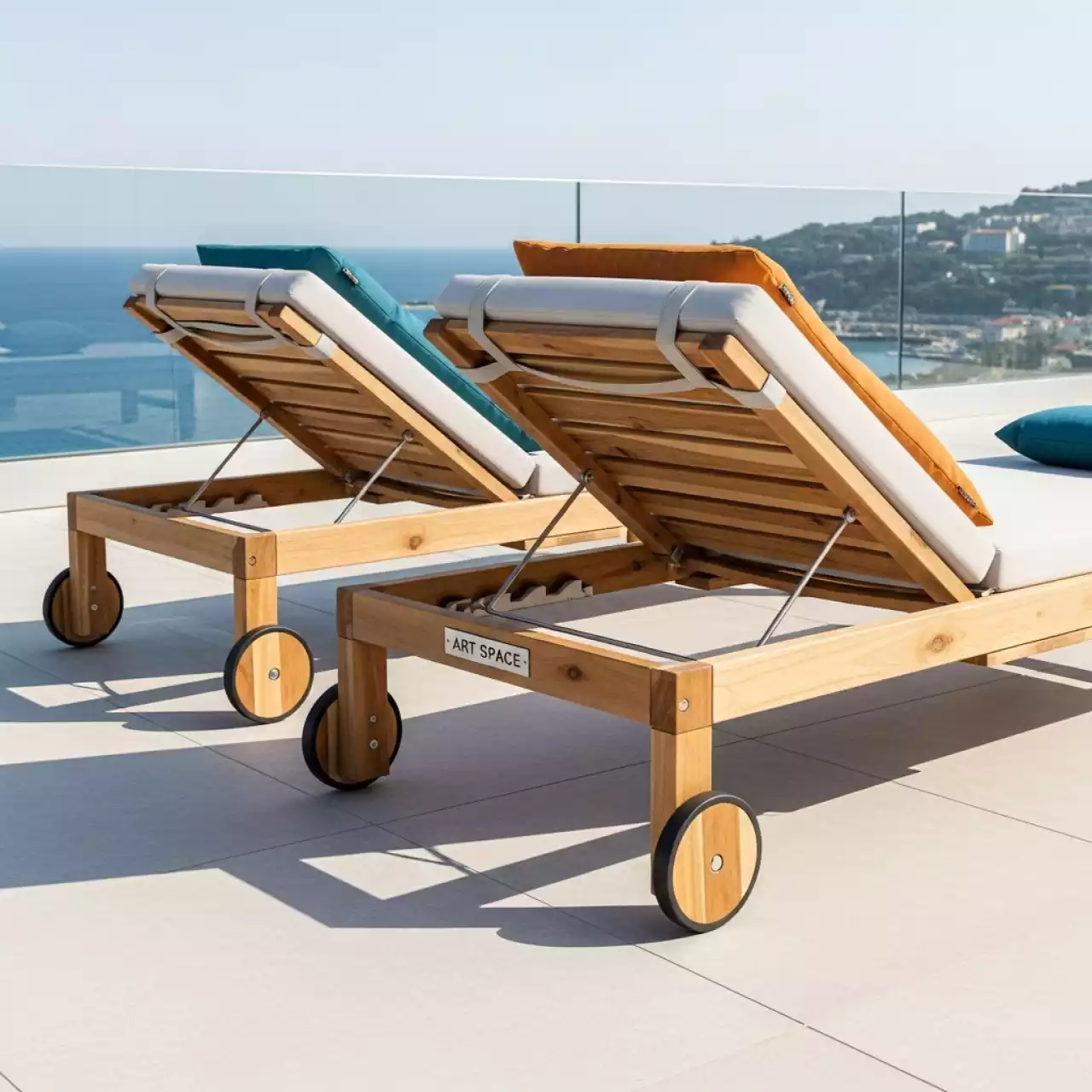 Аренда Комплект шезлонгов Royal Family PAOLO на колесиках из акации белый на Медальной площади — ART SPACE