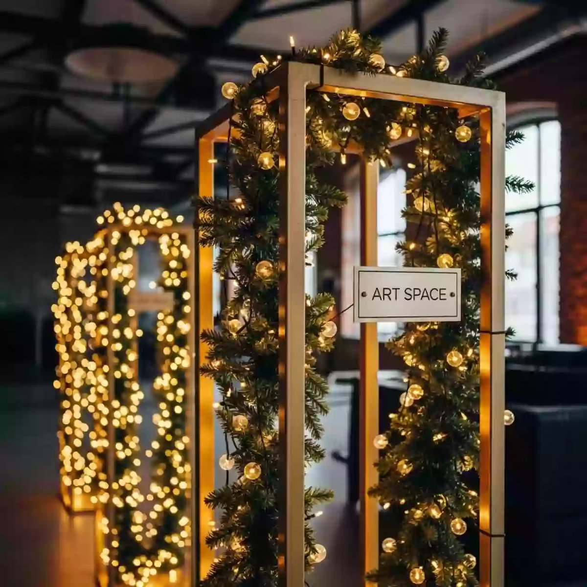 Аренда Комплект стоек золотых с гирляндой в комплексе «Дагомыс» — ART SPACE