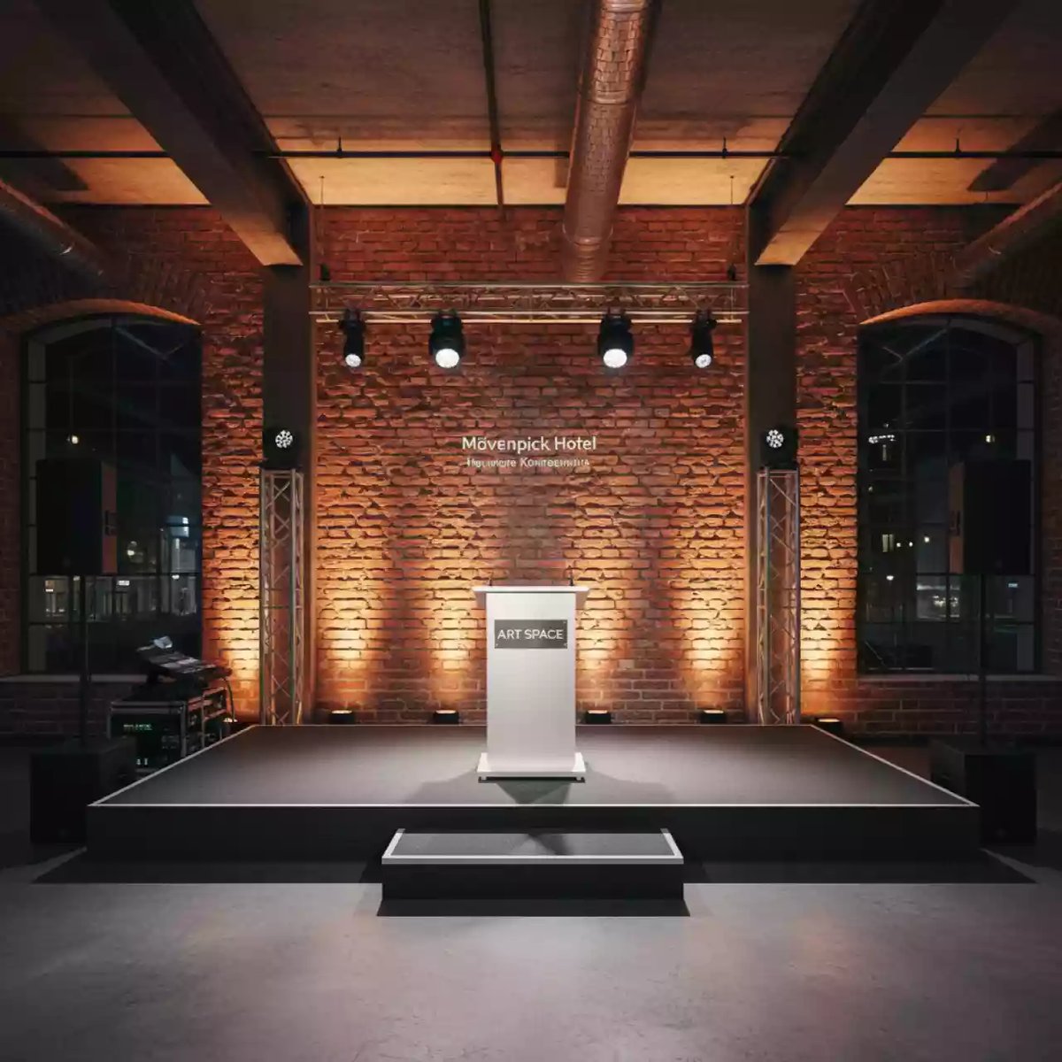Аренда Комплект света звука и сценический подиум 6х4 в Mövenpick Hotel — ART SPACE