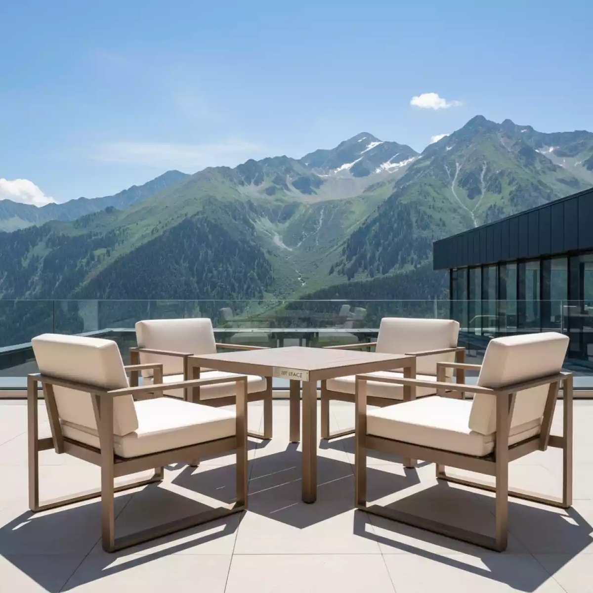 Аренда Комплект Tumba бежево коричневый алюминий на 4 человека в ресторане «Высота 5642» — ART SPACE