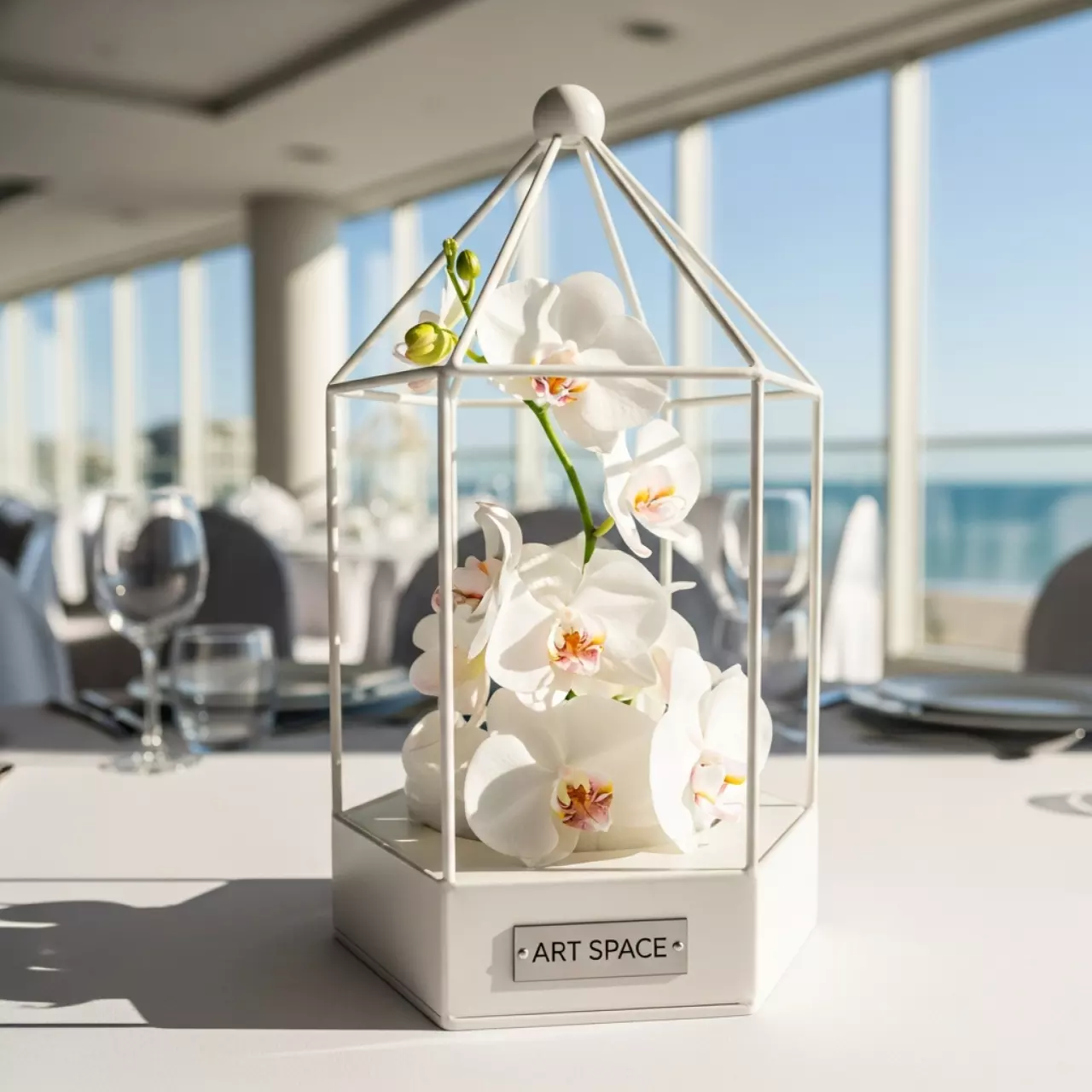 Аренда Композиция № 5 клетка с орхидеями в банкетном зале «Дельфин» — ART SPACE