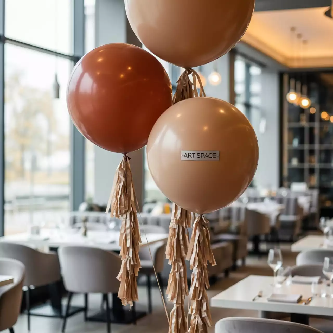 Аренда Композиция из 3 шаров с гелием 1 м с бахромой в ресторане «Паруса» — ART SPACE