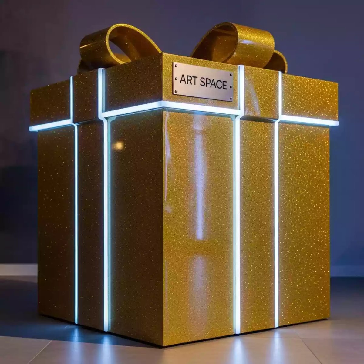 Аренда Конструкция световая глиттерная подарок золотая в ресторане «Плакучая Ива» — ART SPACE