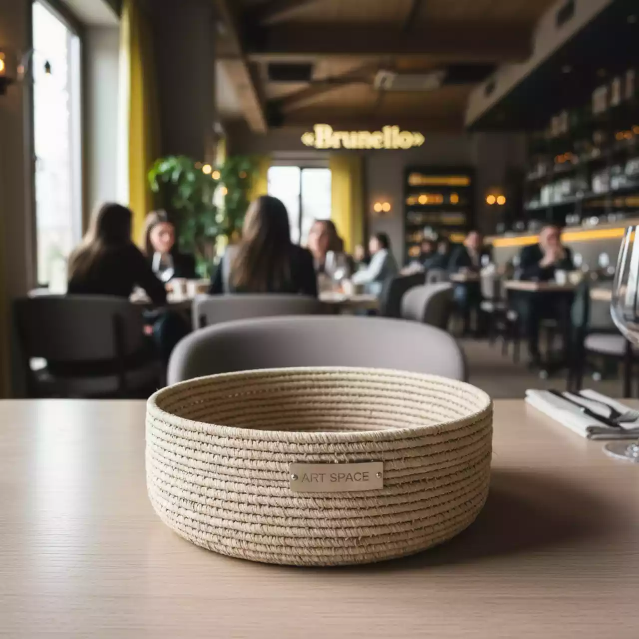 Аренда Корзина круглая бежевая ⌀200 мм высота 60 мм в ресторане «Brunello» — ART SPACE