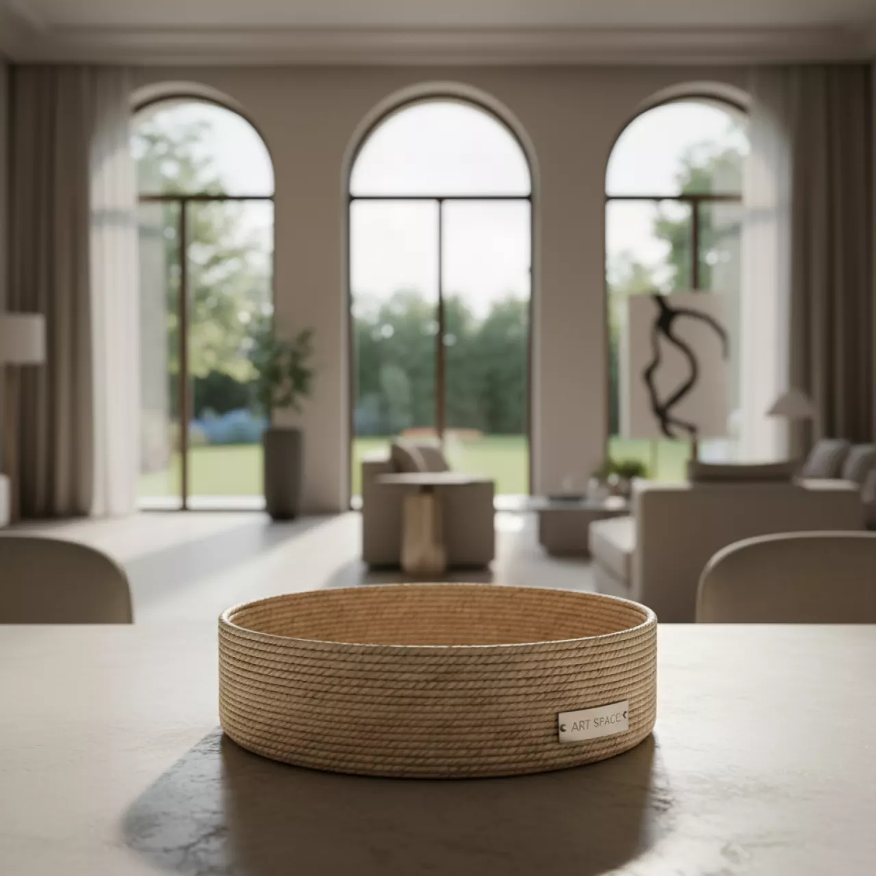 Аренда Корзина круглая бежевая диаметр 200 мм высота 60 мм на вилле «Анна» — ART SPACE