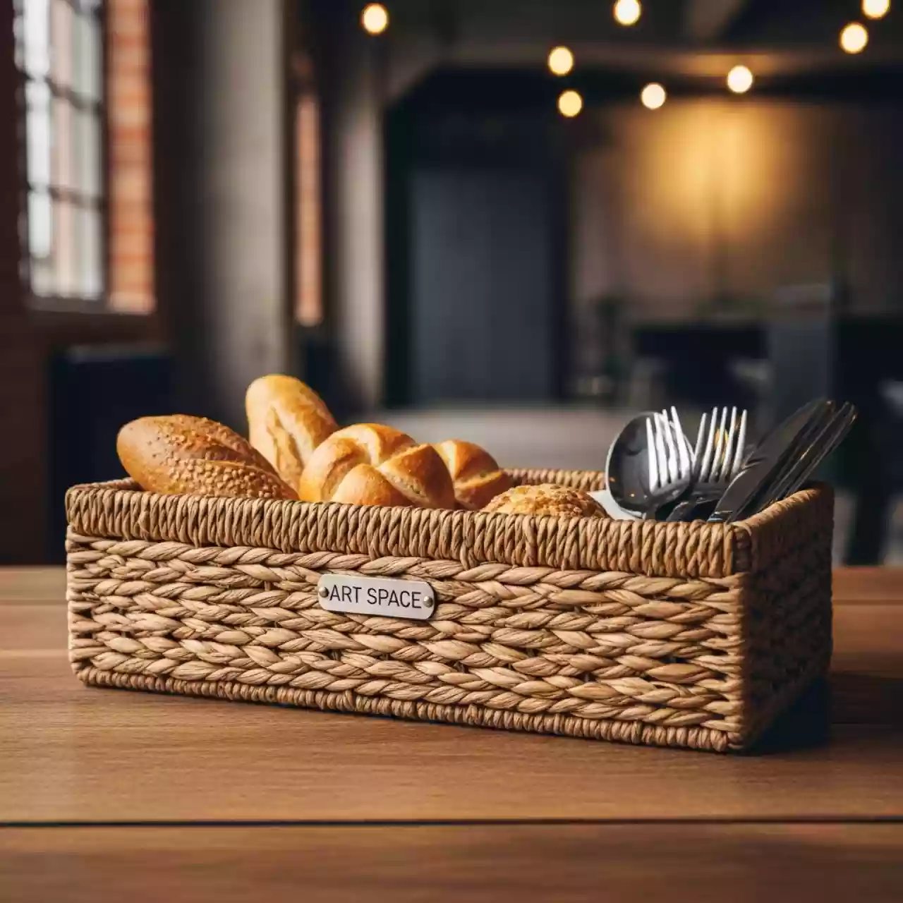 Аренда Корзинка для хлеба и приборов прямоугольная плетеная Платон в Green Flow Hotel — ART SPACE