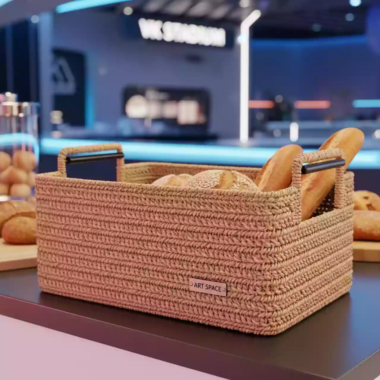 Аренда Корзинка для хлеба плетеная прямоугольная Тремор с ручками 420х320х120 мм в VK Stadium Sirius — ART SPACE