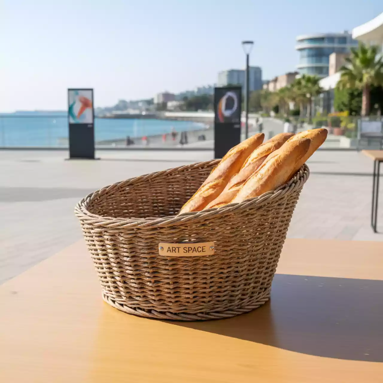 Аренда Корзинка хлебная для багетов плетеная круглая со скосом Ирвинг на Имеретинской набережной — ART SPACE
