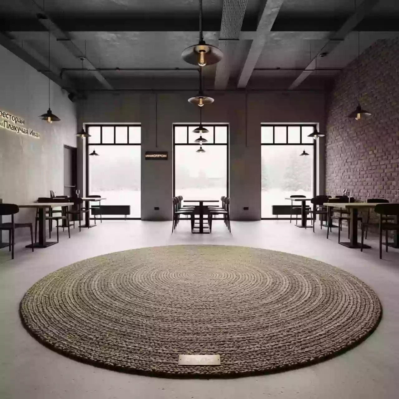 Аренда Ковер джутовый круглый в ресторане «Плакучая Ива» — ART SPACE
